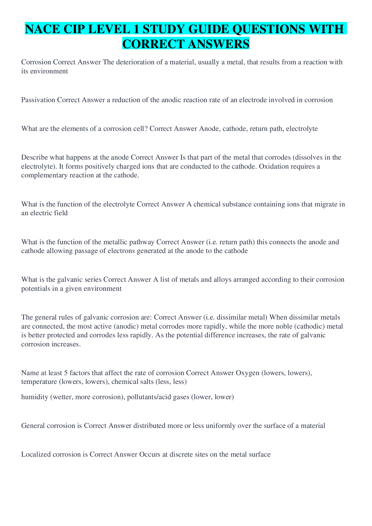 Preview image for NACE CIP LEVEL 1 STUDY GUIDE QUESTIONS WITH CORRECT ANSWERS